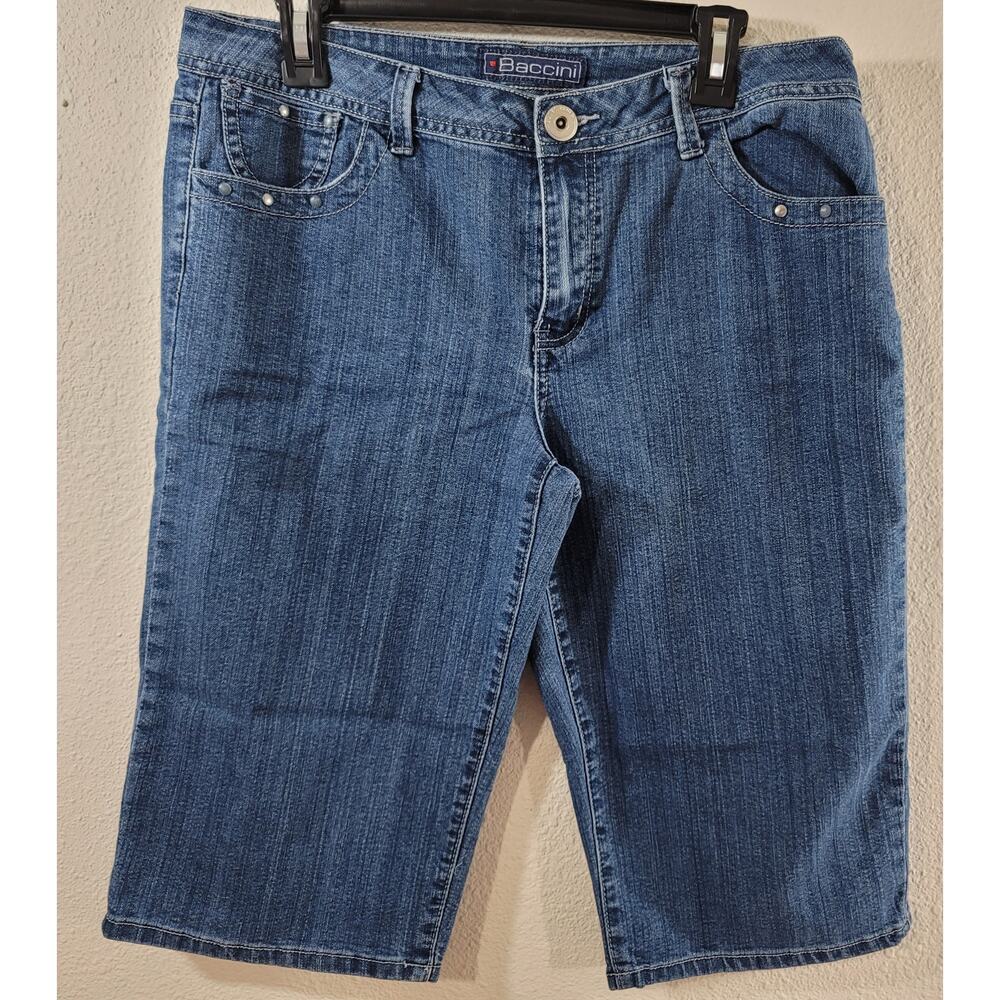 Baccini Blue Bermuda Denim Flat Front Shorts 12 Lightweight Soft Stretch Pockets